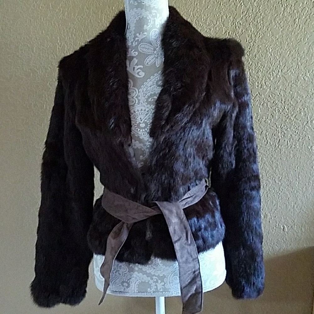 Real fur jacket sz S brown rabbit