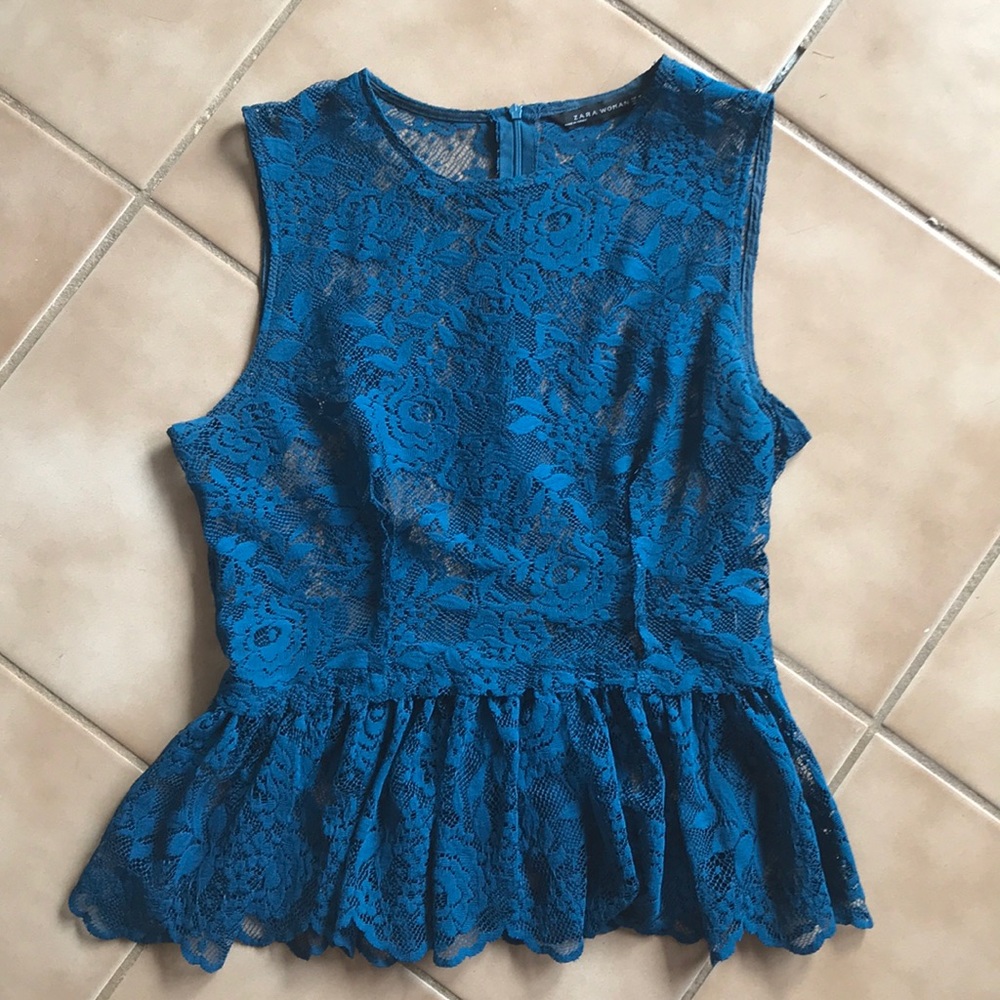 Zara Teal Lace Peplum Top