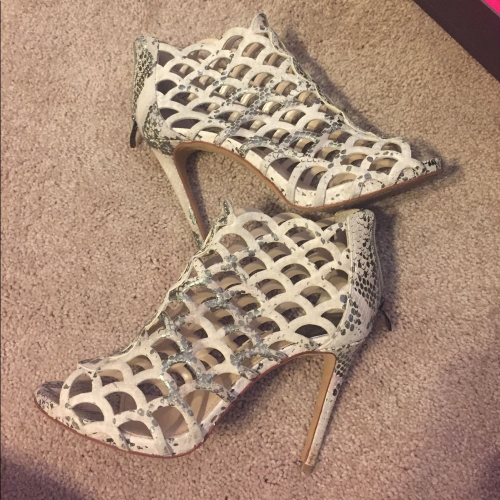 Vince Camuto peep toe cage bootie