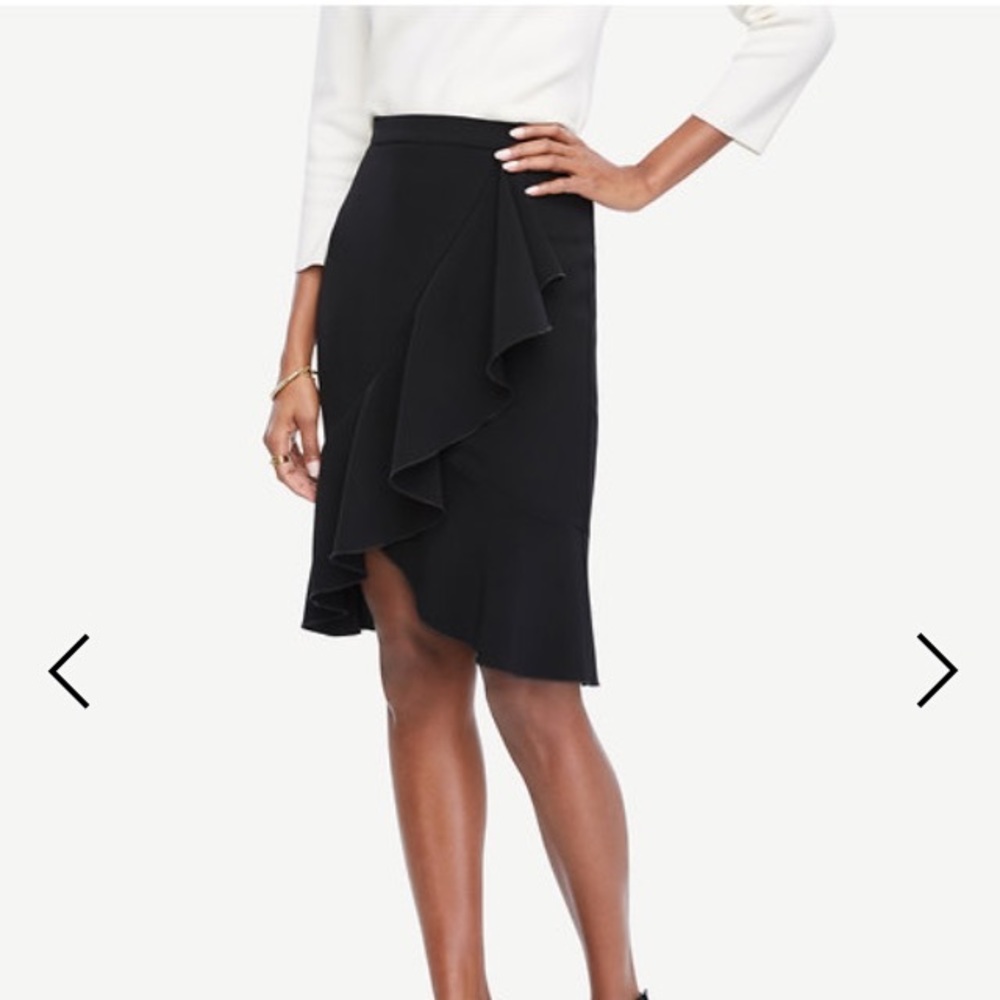 Ann Taylor Black Ruffled Pencil Swing Skirt Lined