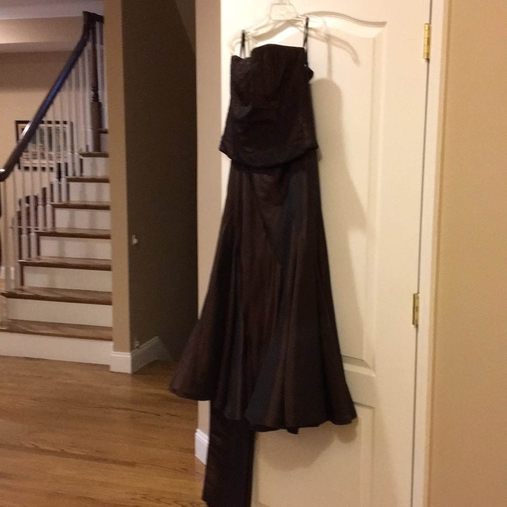 Two piece dark brown gown with matching shawl