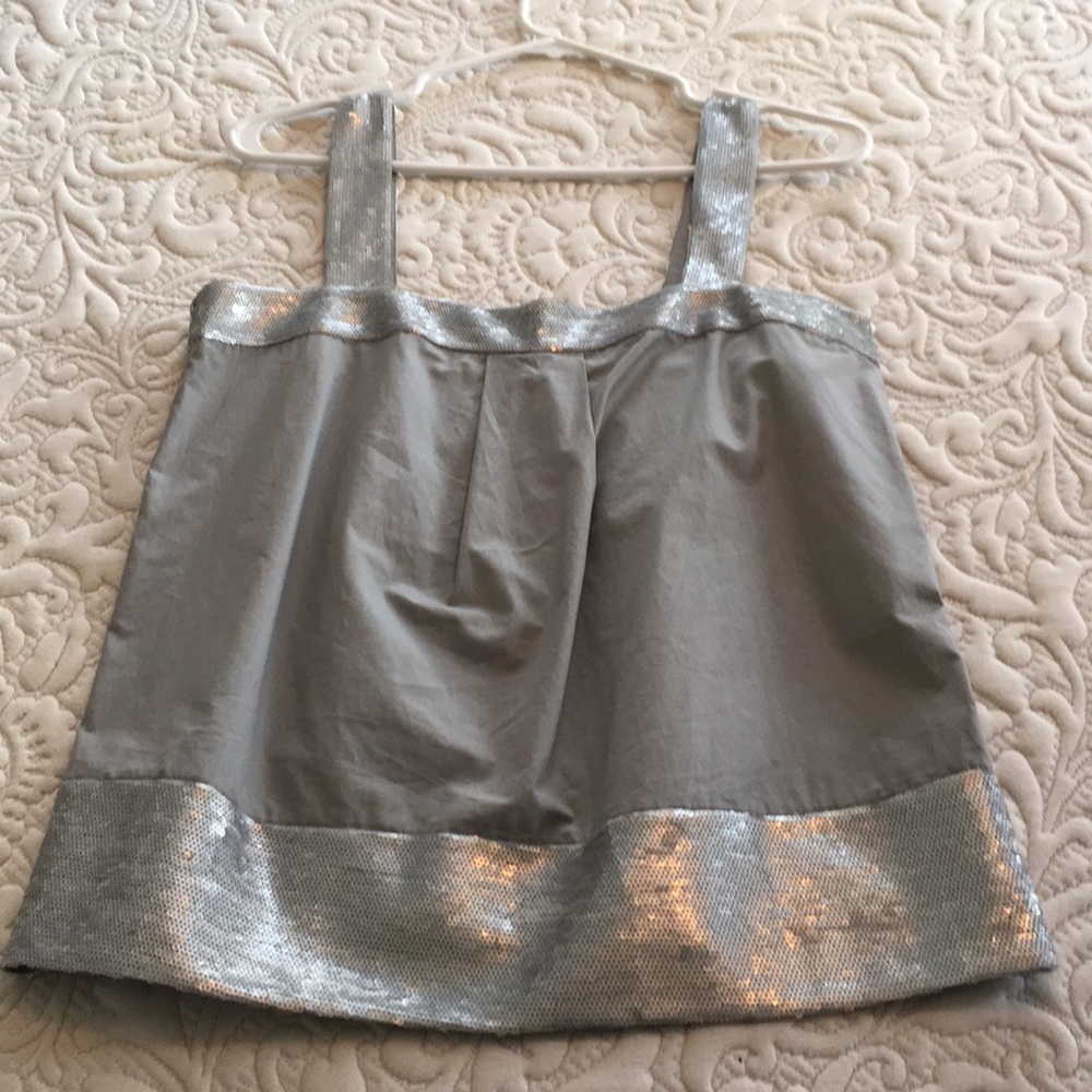 Theory light gray top trimmed in sequins