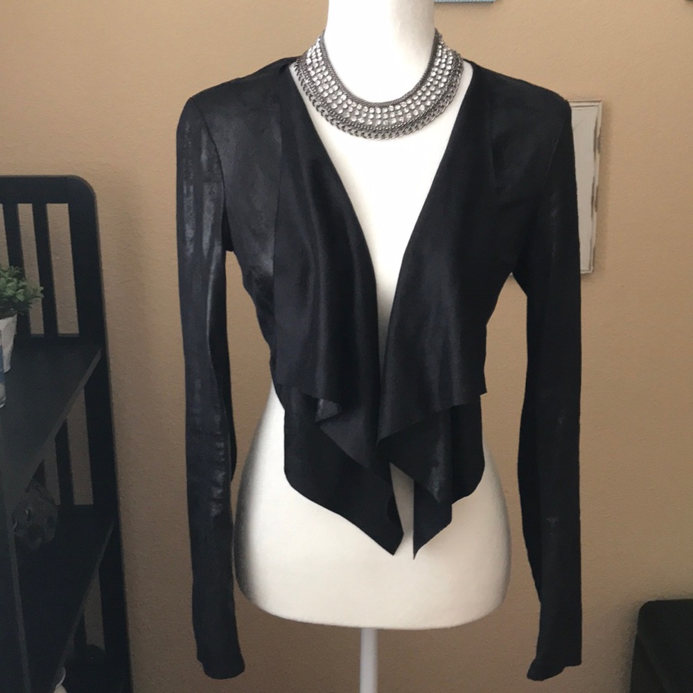Bebe Front Drape Asymmetrical Faux Suede Jacket
