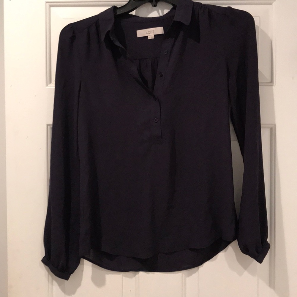 Chiffon Blue Button Up Loft Blouse