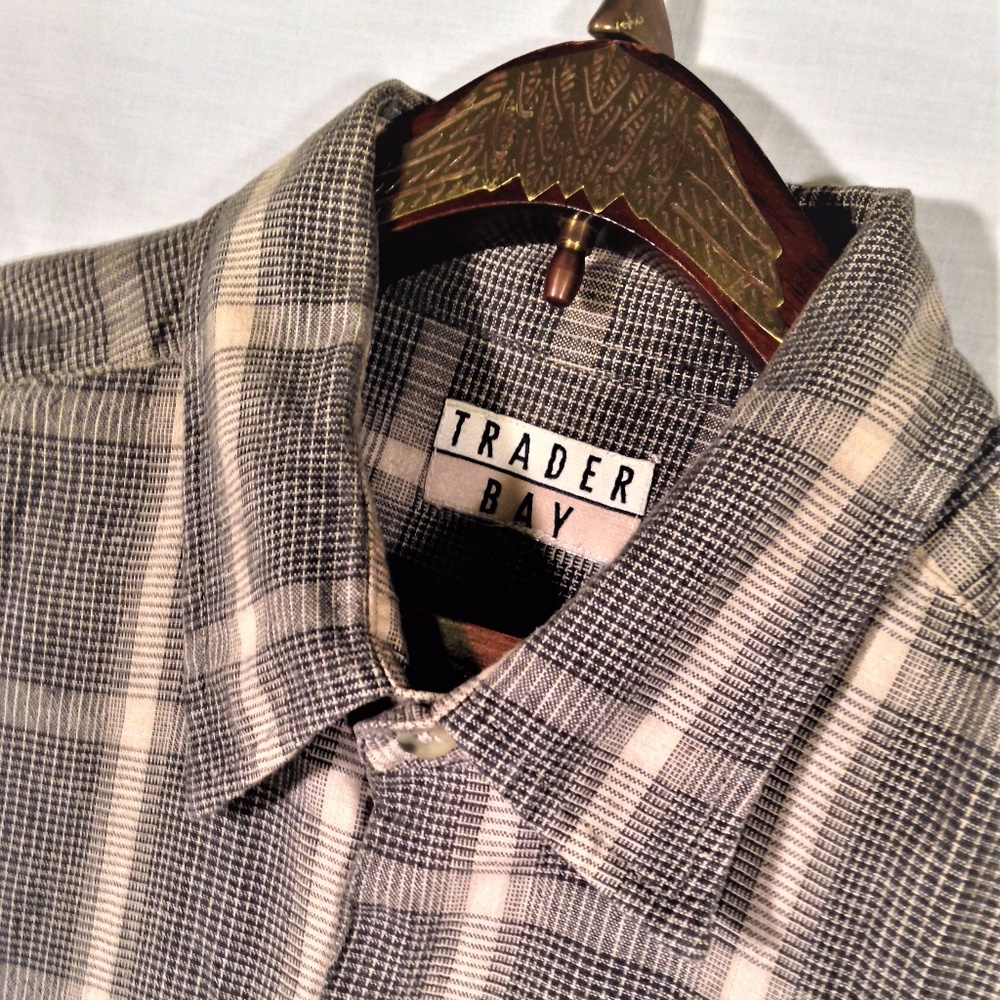 Trader Bay Black White Plaid Large Casual Shirt