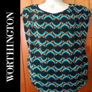 Worthington Peacock Design Sleeveless Blouse M