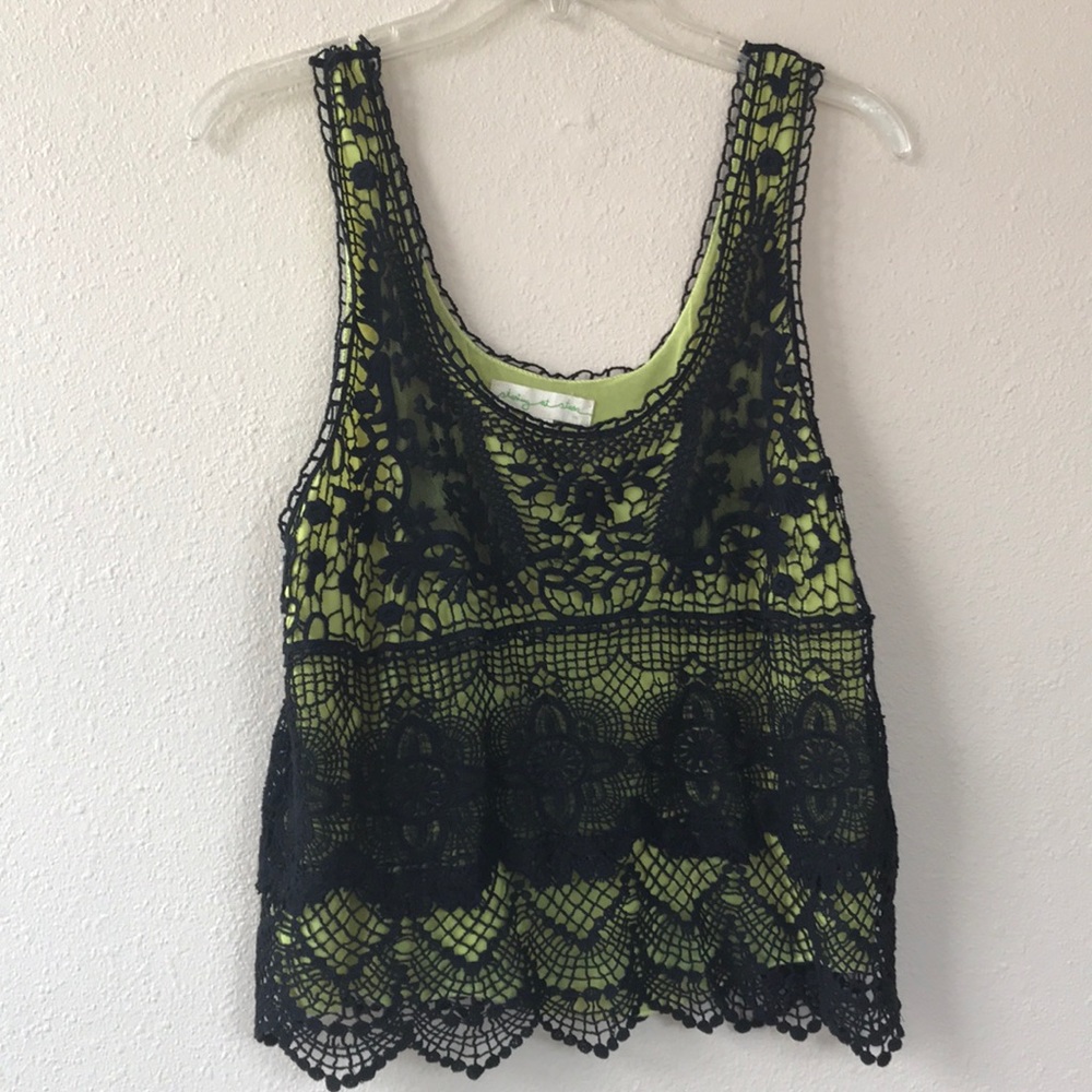 Green with black lace overlay tank top
