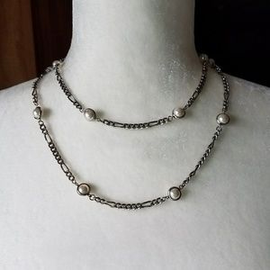 Silver tone necklace with faux pearls