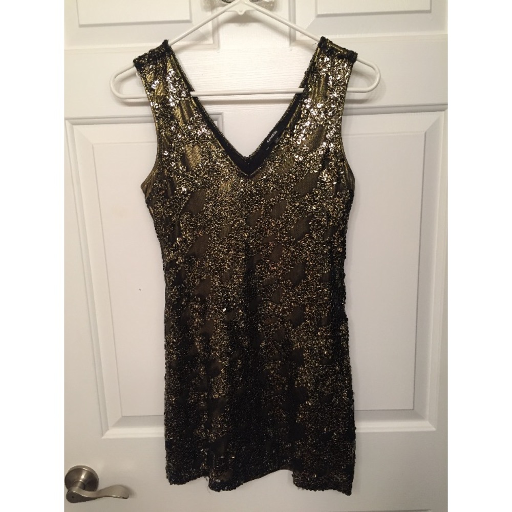 black and gold sequin mini dress