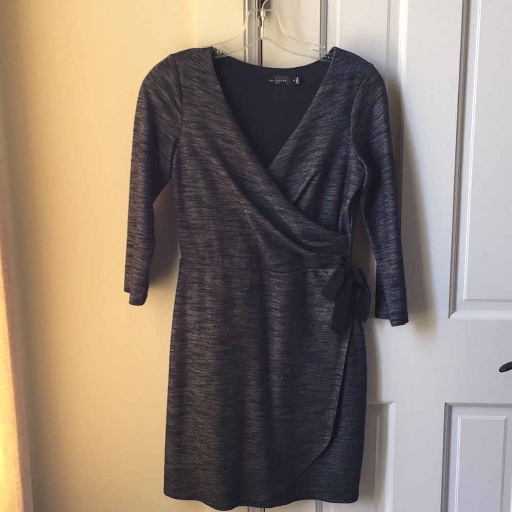 Faux wraparound blue dress