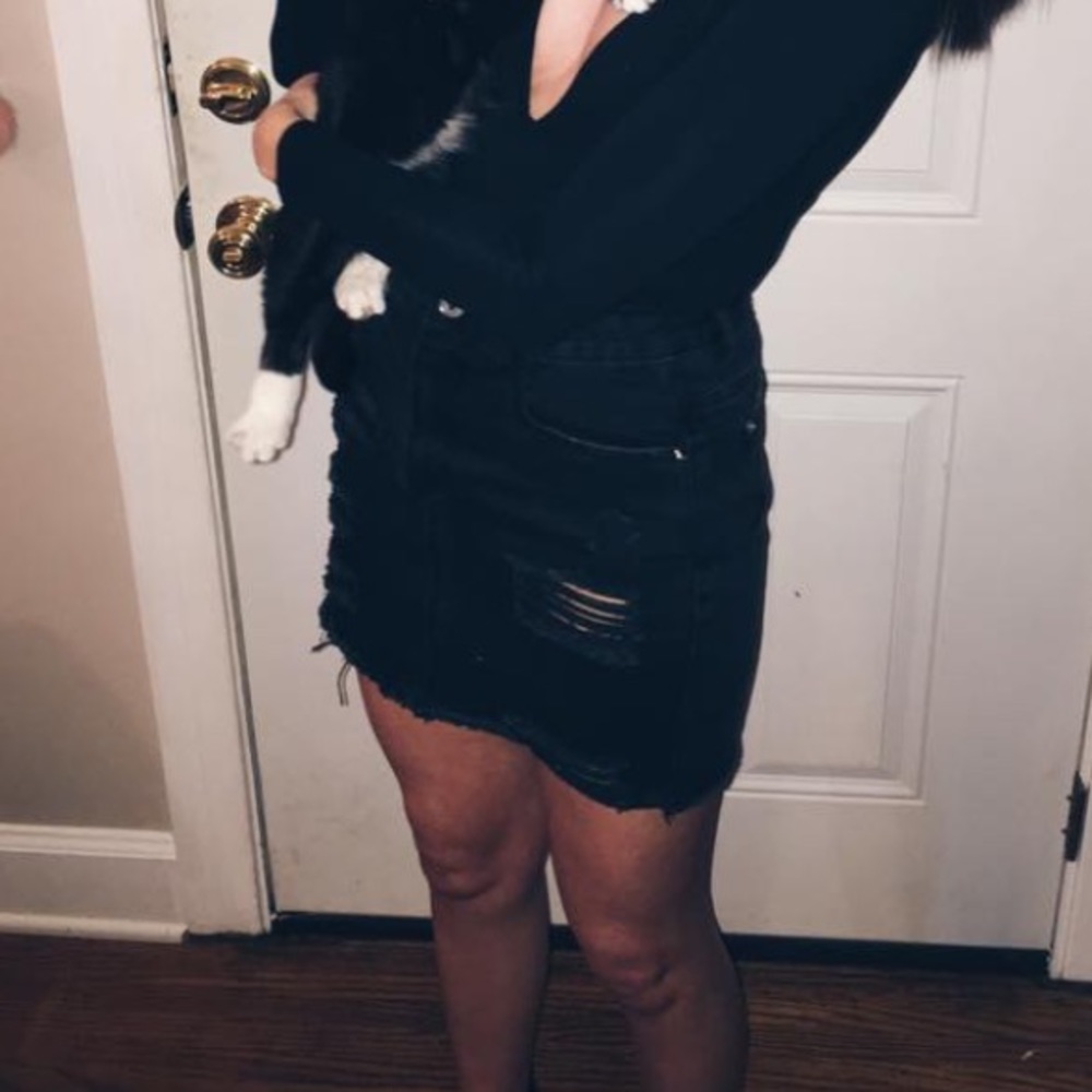 black distressed denim skirt