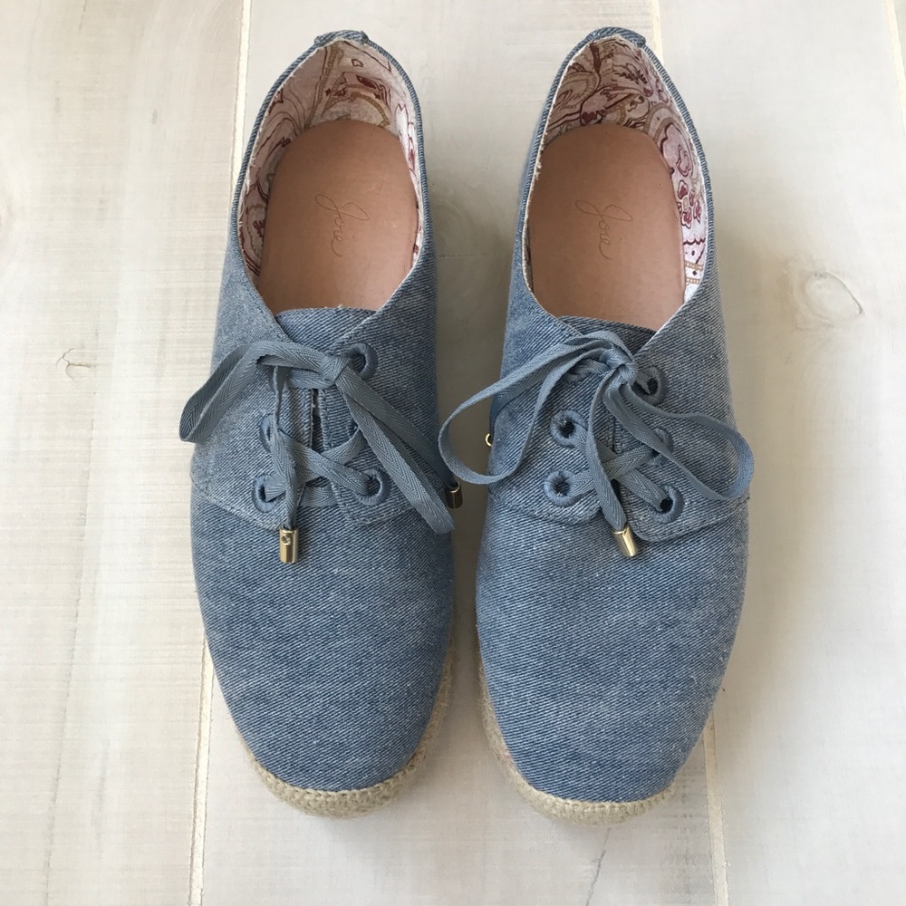 Joie Wallie Denim Flat Slip Lace Espadrilles  37.5