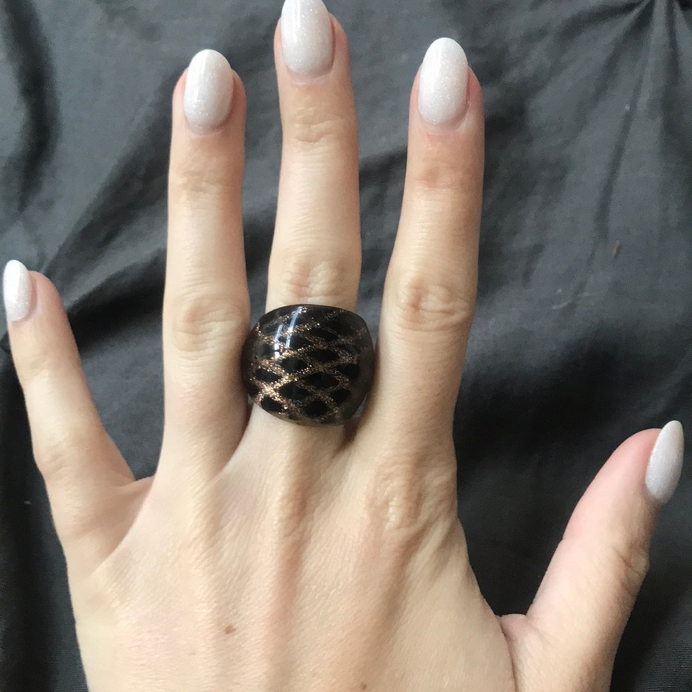 🖤✨ Black and bronze metallic glass ring