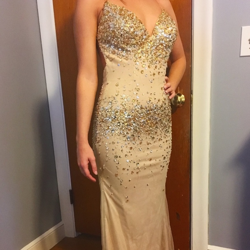 Gorgeous Gold Sequined Prom Dress