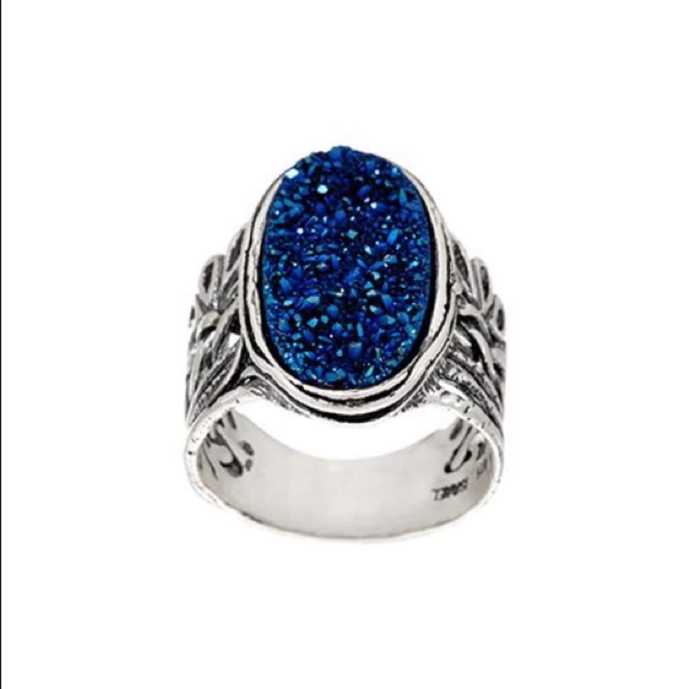 Blue Druzy Sterling Silver Oval Ring