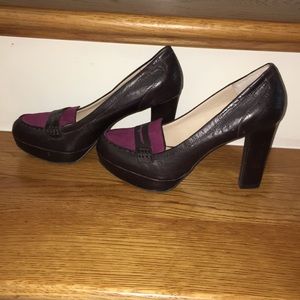 Nine West sz 6.5 brown & purple 4” platform heels