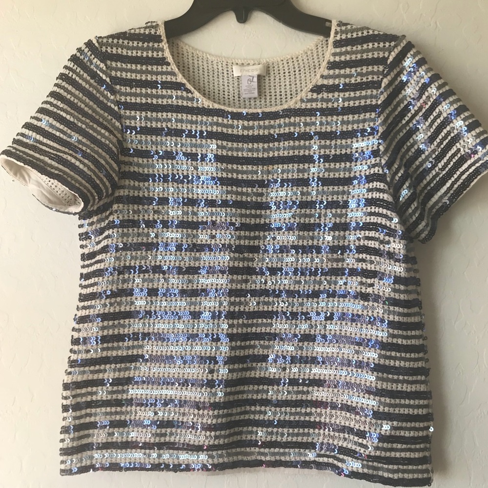 Chico's Knit and Blue Sequin Top