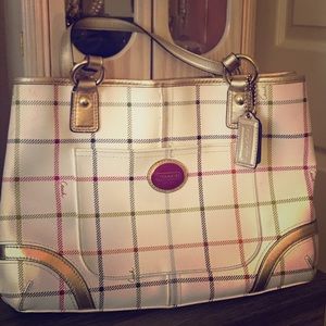 Coach Leather Heritage Tattersall Tote Bag Plaid