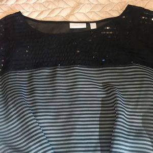 Sequenced Shoulder With Black/Gray Stripe Blouse