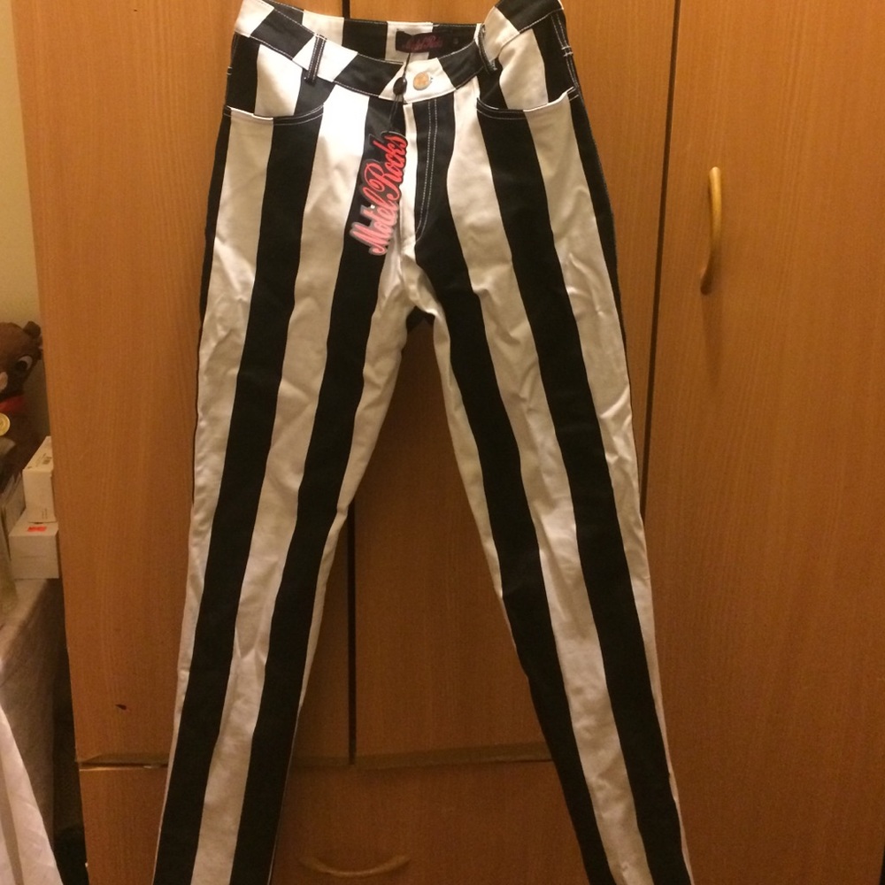 MotelRocks Black and White Striped Skinny Jeans
