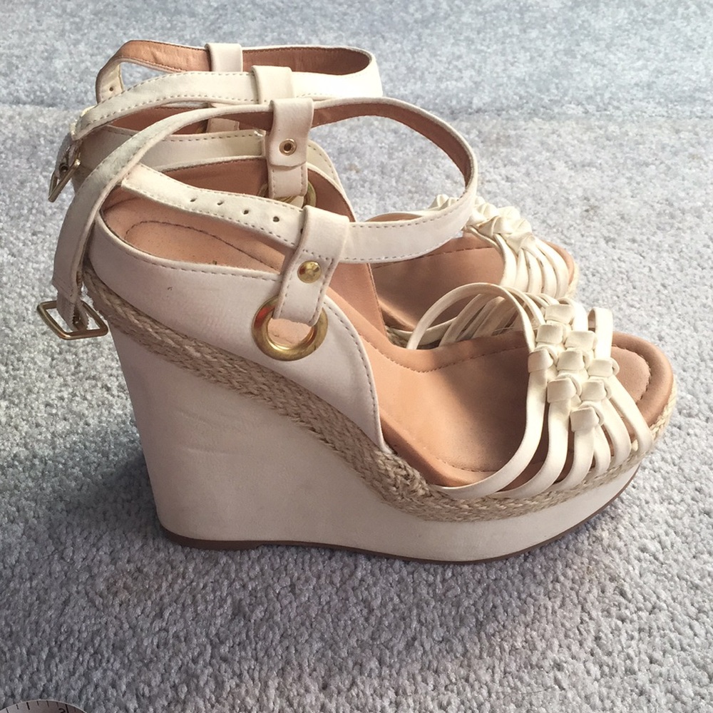 Cream wedge sandals