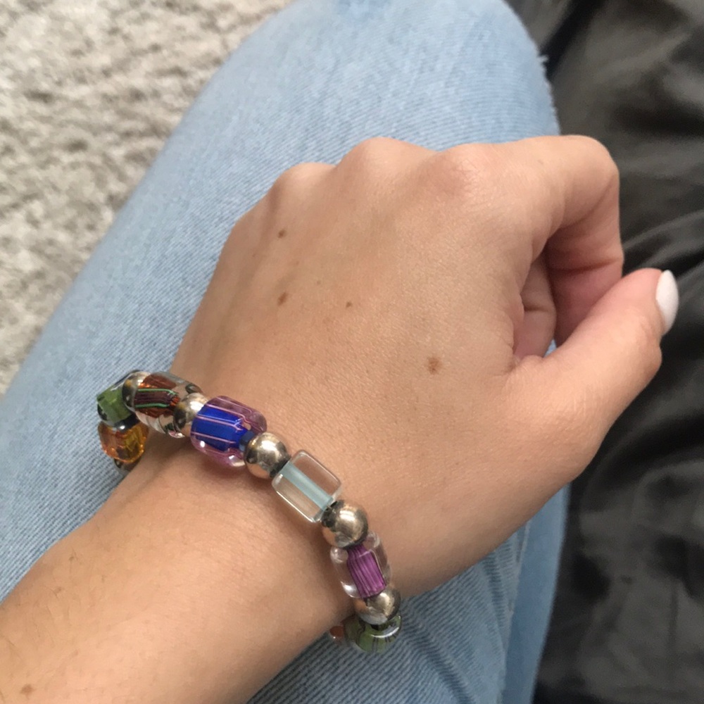 🎀✨ silver bracelet with silver & glass beads 🍬