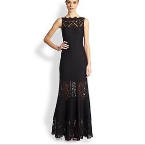 Tadashi Shoji Black Lace Inset Sleeveless Gown