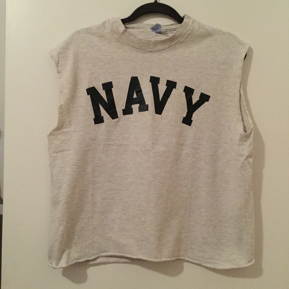 Navy Cut Off Tee Shirt