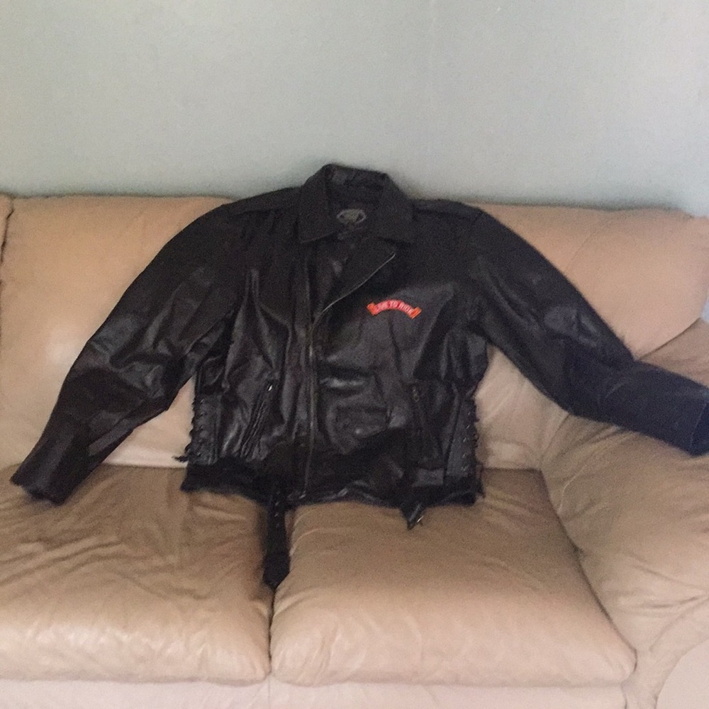 Leather motorcycle jacket.