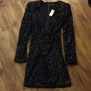 Express Black Sparkle Sequin Long Sleeve Dress