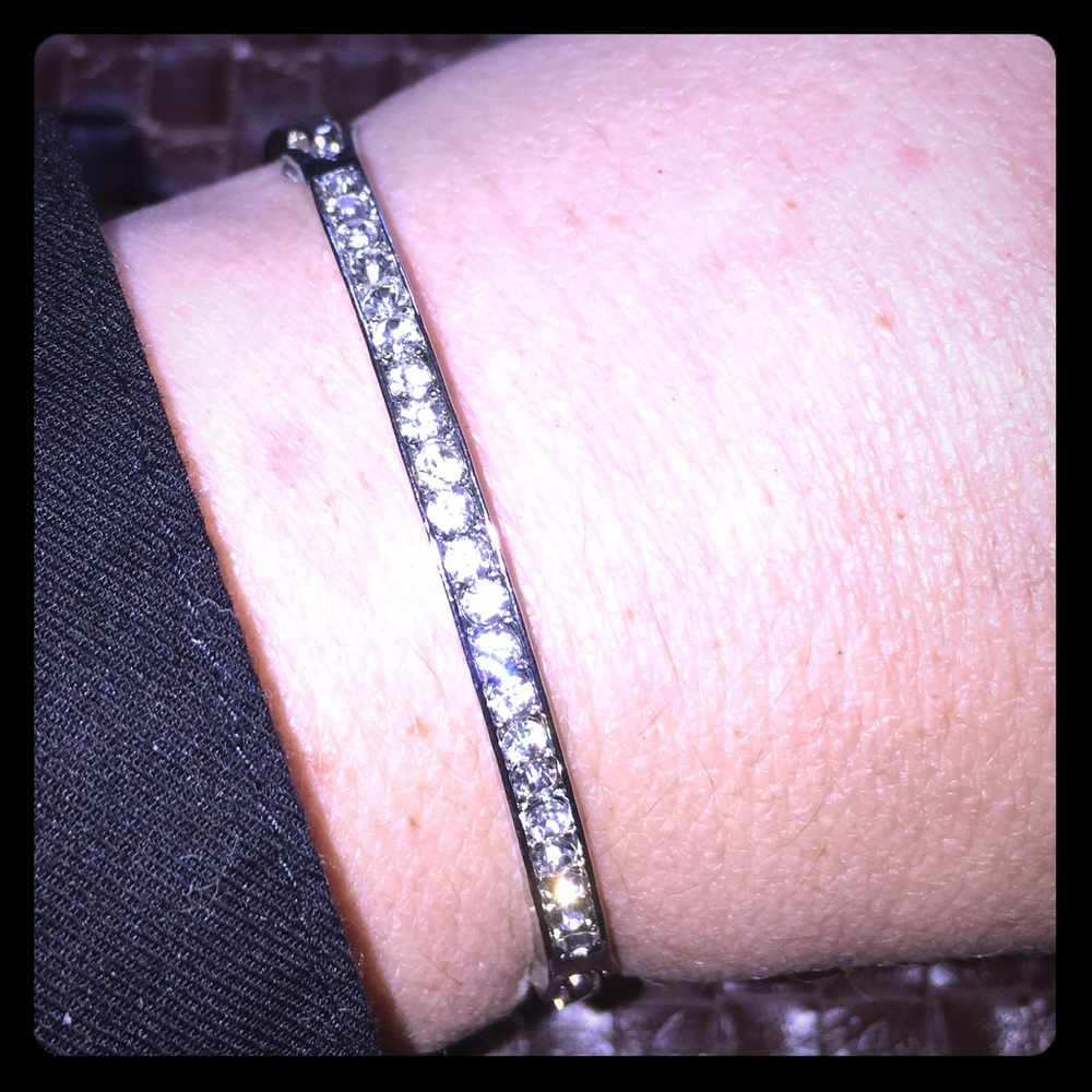 NWT silver inlaid channel CZ bangle style bracelet