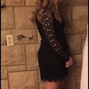 Black lace two piece illusion dress