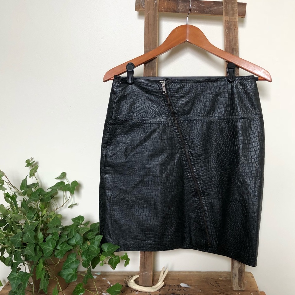 Vintage Genuine Leather Black Mini Skirt