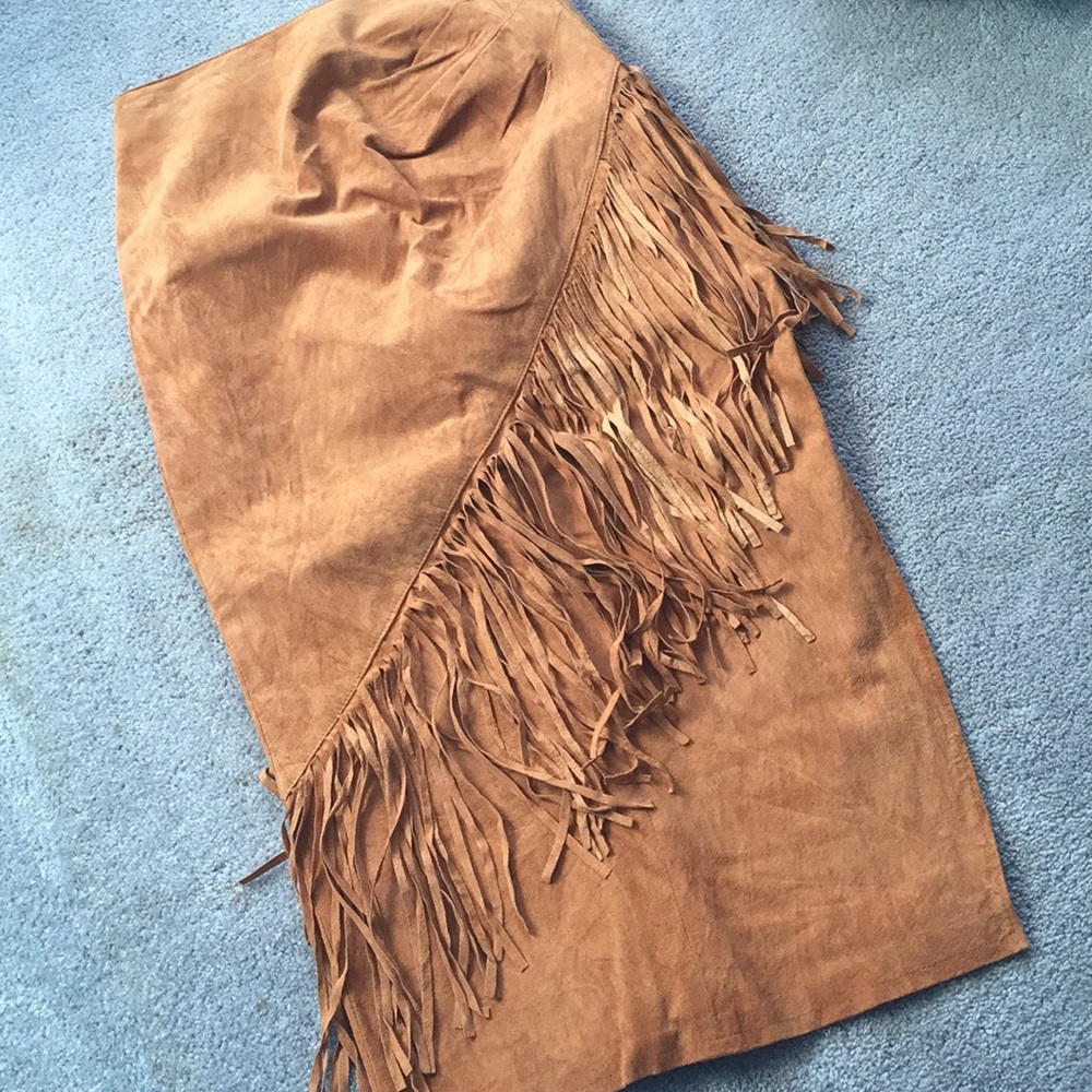 Tan suede fringe skirt