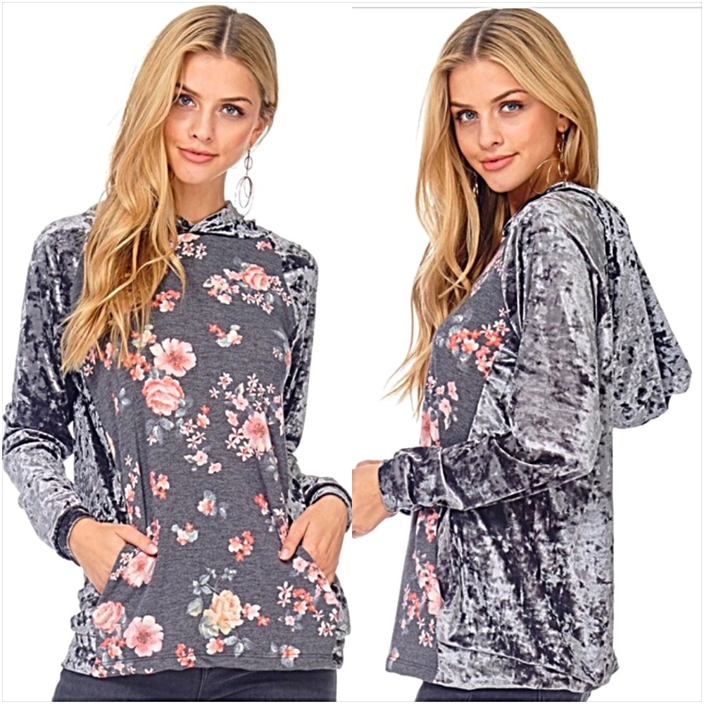 Silver Crushed Velvet Floral Hoodie Sold - Picture 2 of 7