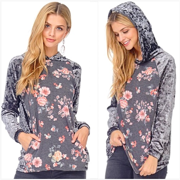 Silver Crushed Velvet Floral Hoodie Sold - Picture 5 of 7