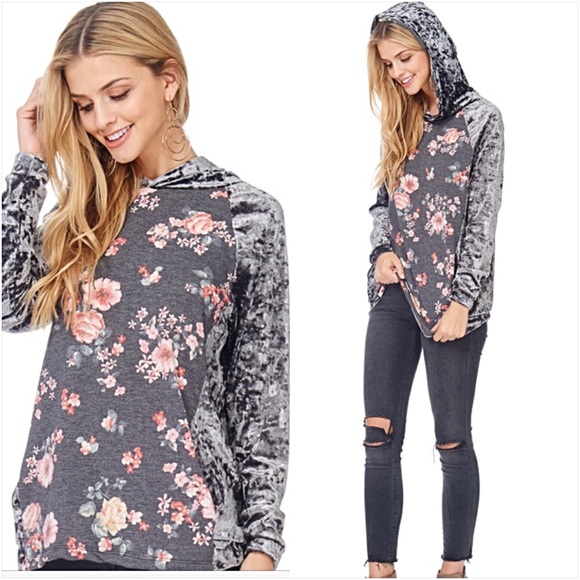 Silver Crushed Velvet Floral Hoodie Sold - Picture 7 of 7