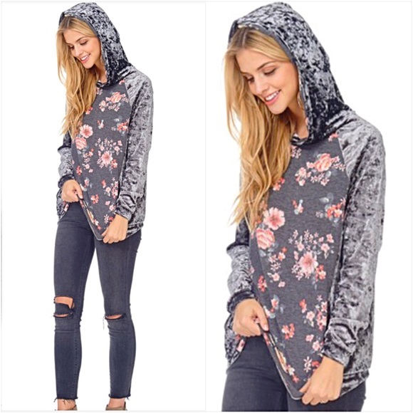 Silver Crushed Velvet Floral Hoodie Sold - Picture 4 of 7
