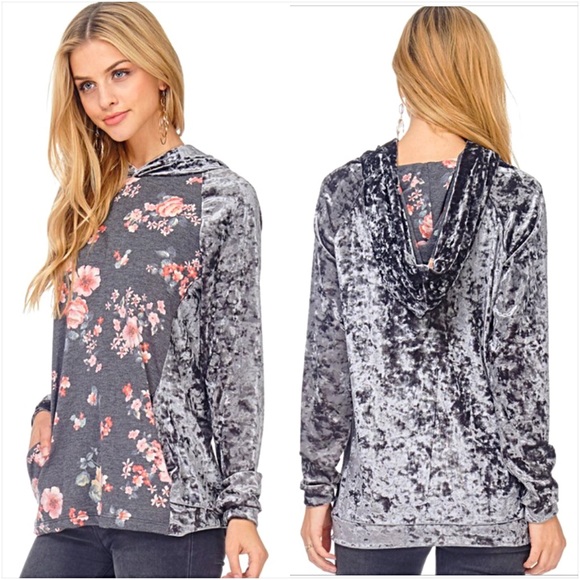 Silver Crushed Velvet Floral Hoodie Sold - Picture 3 of 7