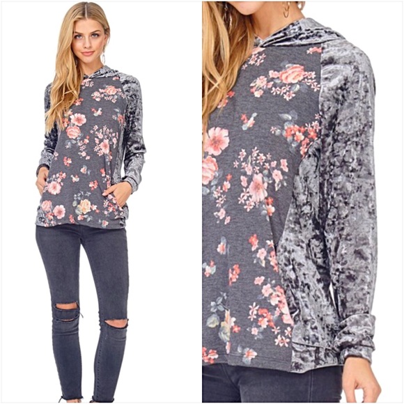 Silver Crushed Velvet Floral Hoodie Sold - Picture 6 of 7