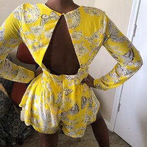 Yellow floral shorts jumpsuit