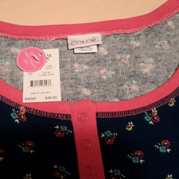 NWT Navy Floral Thermal Pajamas (I11-18-1) - Picture 7 of 8