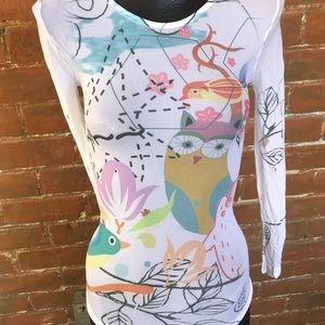 AMB dance wear Long sleeve sheer owl print top
