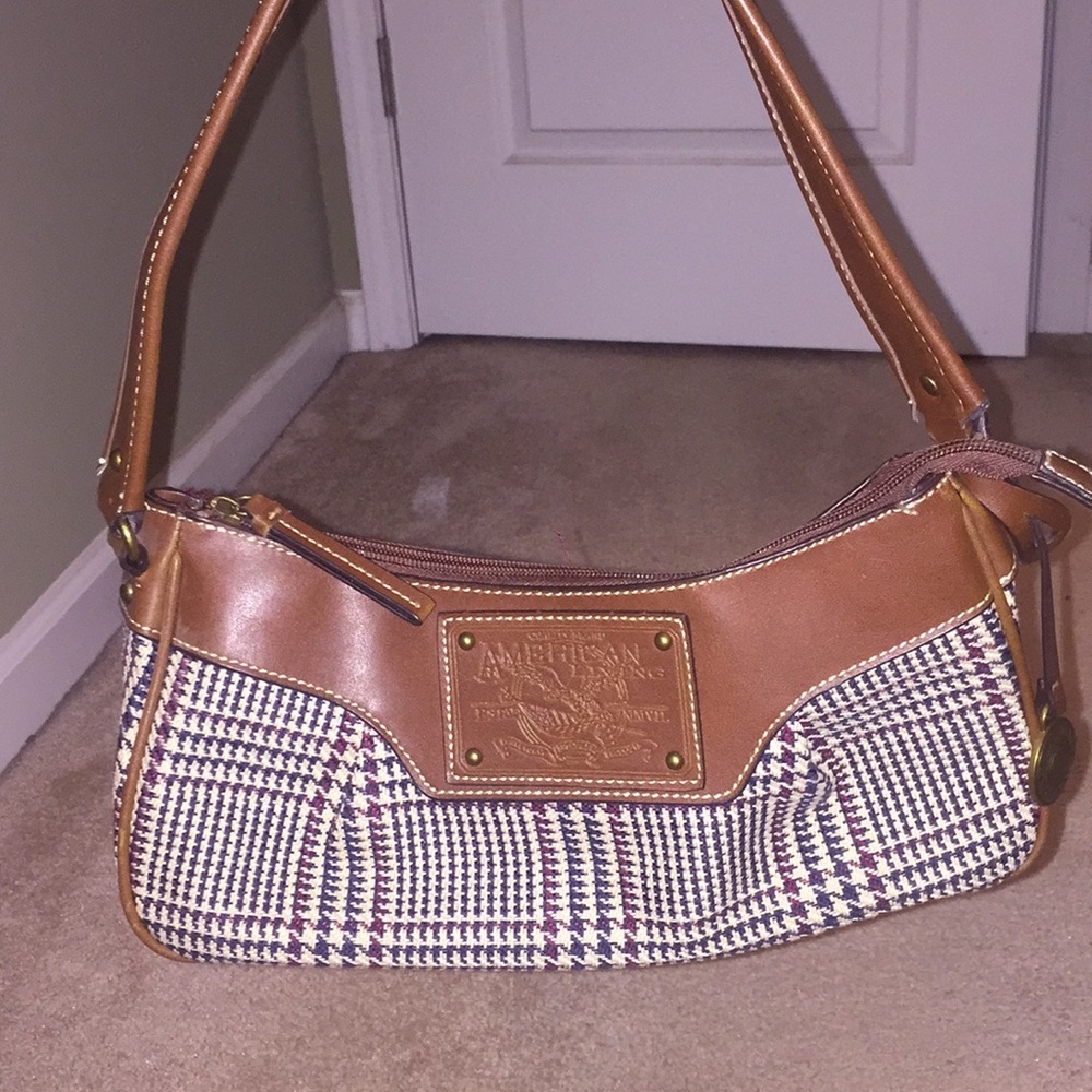 American Living brown plaid shoulder purse