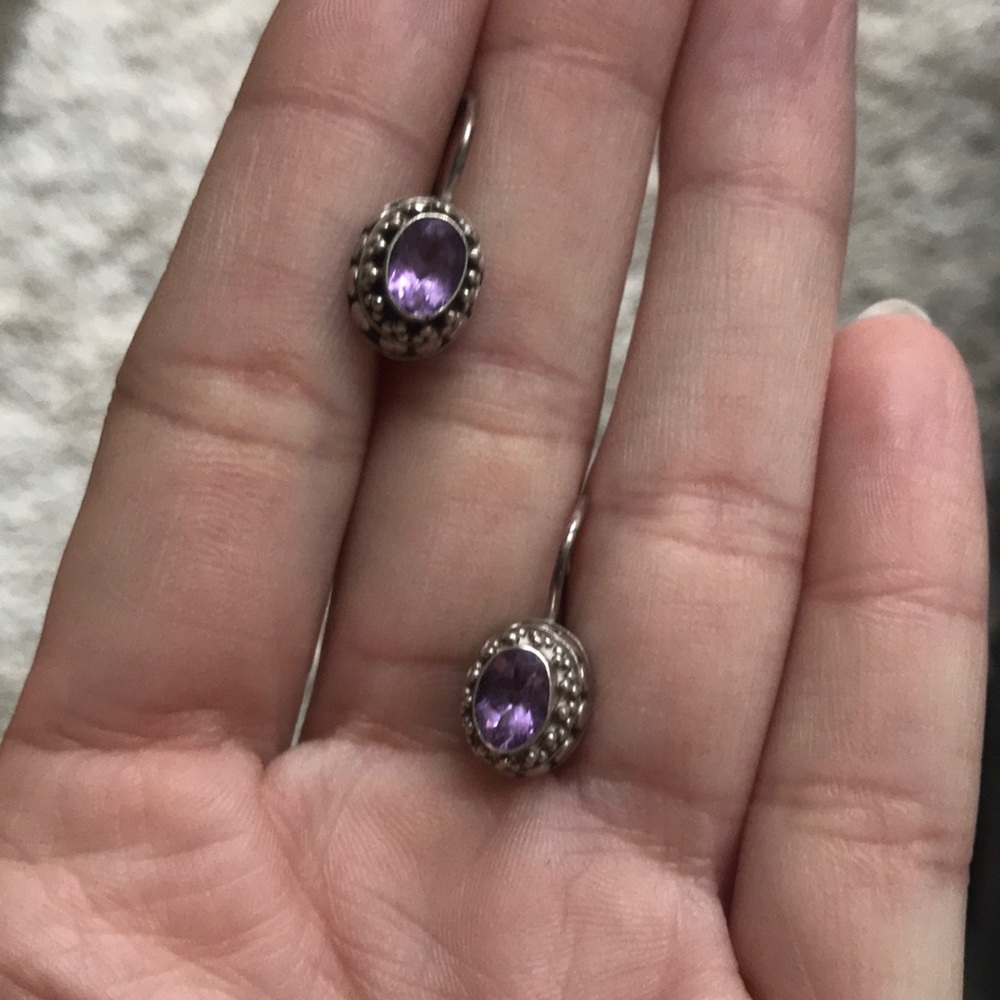 Sterling silver & purple drop earrings