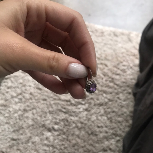 Sterling silver & purple drop earrings - Picture 2 of 5