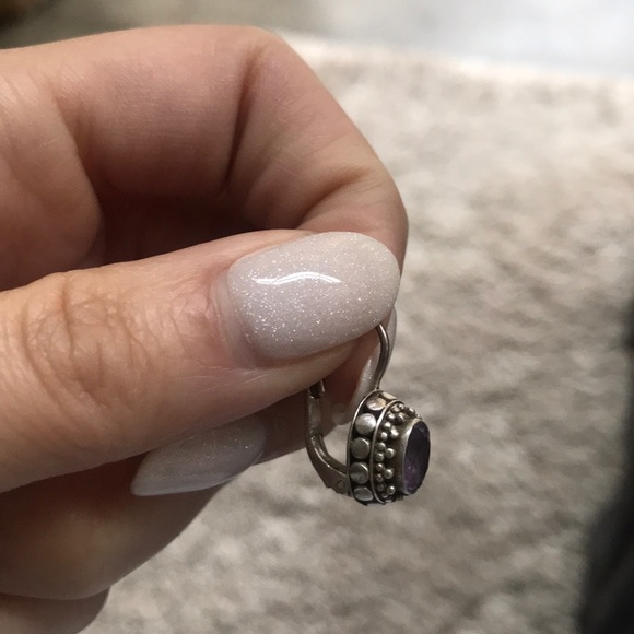 Sterling silver & purple drop earrings - Picture 3 of 5