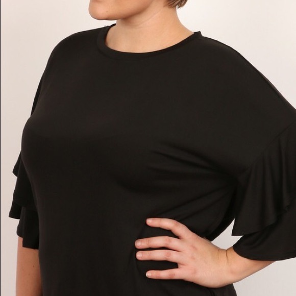 Plus Black Ruffled Sleeve Top - Picture 2 of 3