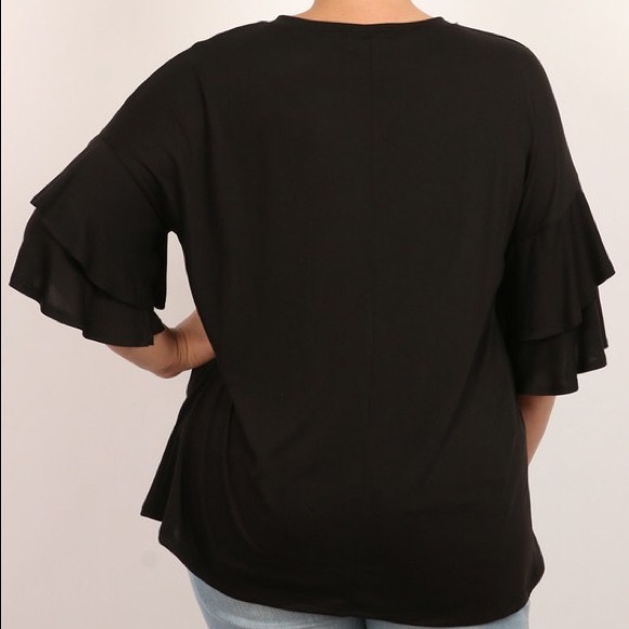 Plus Black Ruffled Sleeve Top - Picture 3 of 3