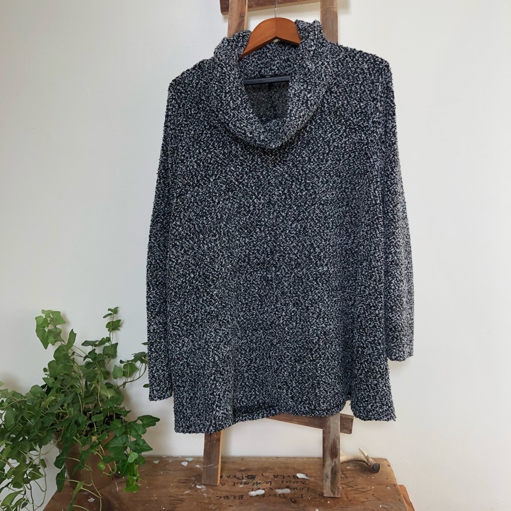 Oversized Black and Grey Cowl Neck Sweater